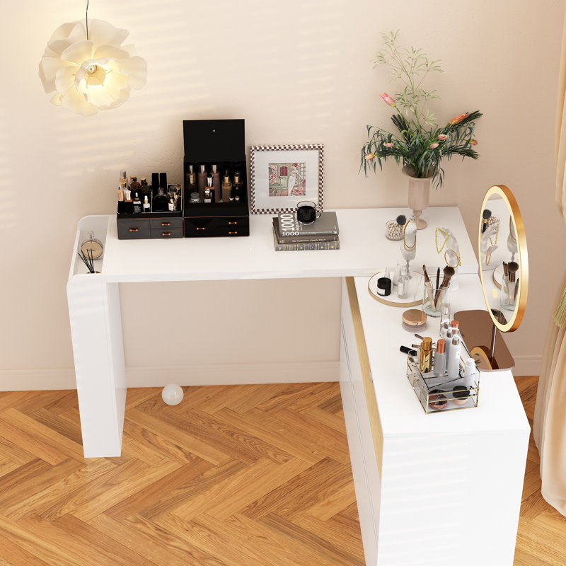 Ballal 4 Drawer Convertible Vanity Table with Side Shelves